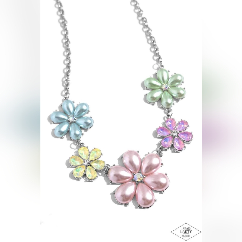 Pastel Floral Statement Necklace - Pink, Blue, Green, Yellow, Purple